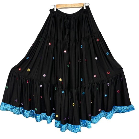 MYST Festival Mirrored Circle Tiered Gathered Black Dancing Skirt EUC - Picture 8 of 15